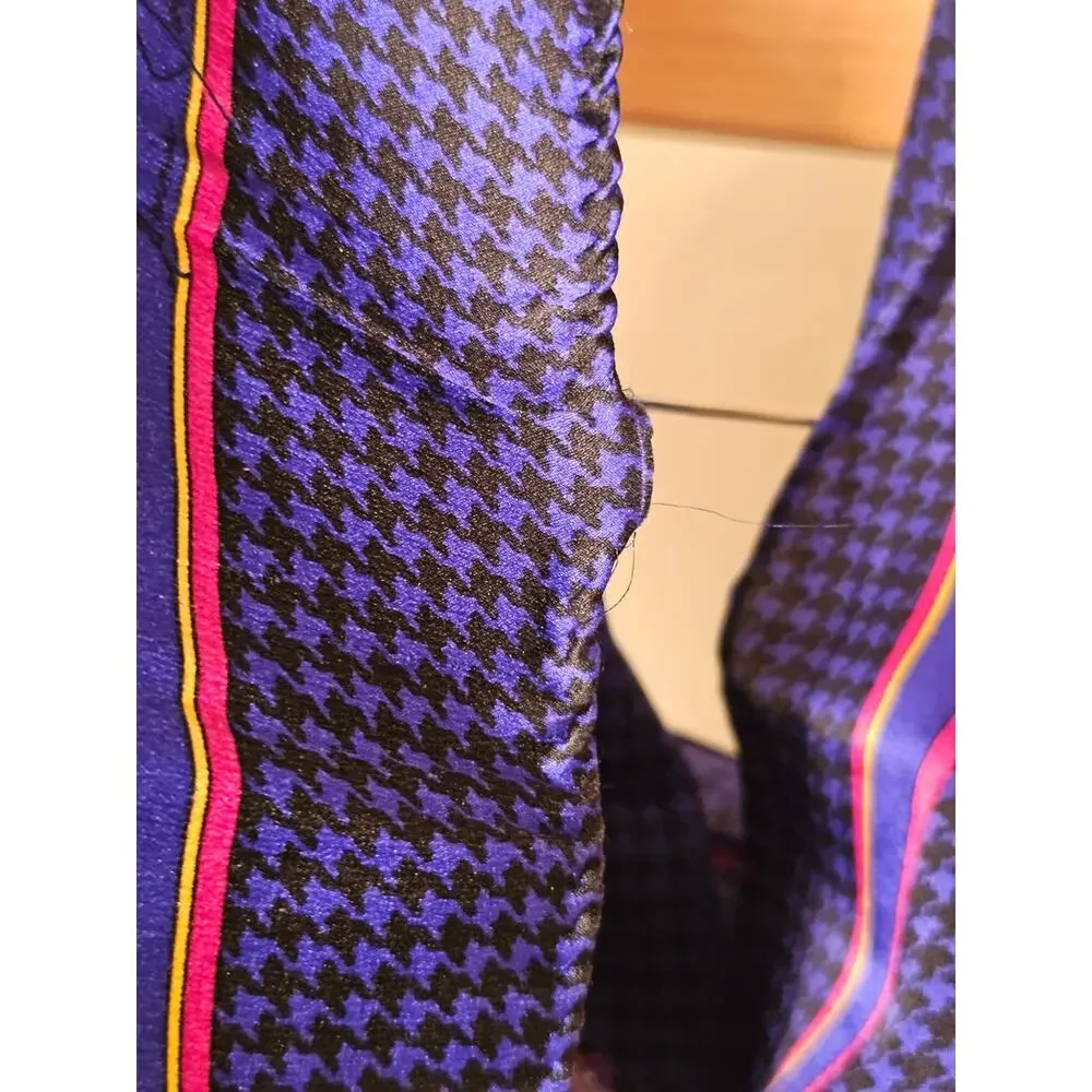 1986 Ginnie Johansen 100% Silk Blue Patterned Scarf with Pink Accent